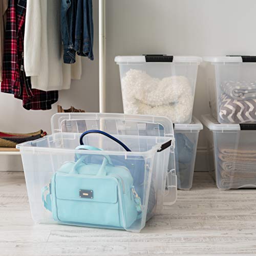 IRIS USA 4-Pack 54 Quart Storage Bins with Lids, Clear | Transparent design makes contents easy to find. Perfect for moving, blankets, clothing, and garage storage. Nestable design - color: Clear, size: 54 Qt, style: 4 Pack