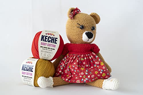 Keche Baby Cotton, 60% Cotton 40% Acrylic Yarn, Soft Cotton Yarn for Crochet and Knitting, Amigurumi Yarn 4 Skeins/Balls [1.76 Oz (50g) / 180 Yrds (165m)] x 2 Baby Blue - color: BABY BLUE, size: 2 SKEINS