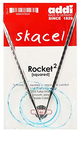 addi Skacel Rocket 2 Squared 16in. US 2 (3mm) Circular Knitting Needle | Ergonomic, Cubic Shape, Textured Finish, Rounded Edges, Long Taper Sharp Tips, Pliable Blue Cord, 10 Colorful Stitch Markers - size: US 02 (3.0mm), 16 in. (40cm)