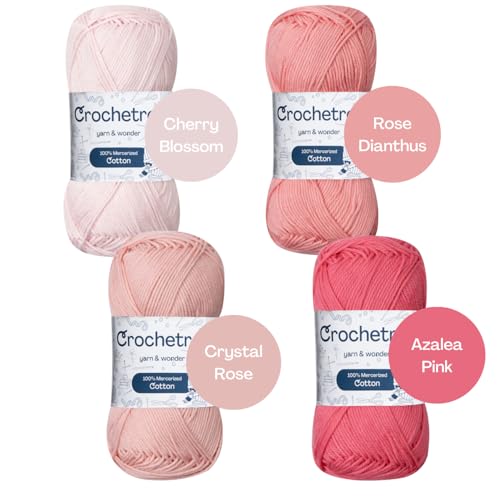 Premium Mercerized Cotton Yarn for Crochet & Knitting – Fingering Weight 4-Ply, 50g (1.76 oz) / 125 m (136 yds), High-Gloss, Anti-Splitting, Fade-Resistant Cotton (Pink Shades) - color: Pink Shades