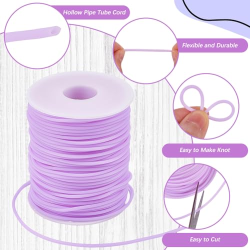 CRASPIRE 54.68 Yards 2mm Hollow Pipe Rubber Tube Cords Barber Cord for Knitting Purple Stitch Holder Tubing Keeper 1mm Hole Rubber Cord with Spool for Bracelet Jewelry Making DIY Crafts Bead Creation - color: Purple