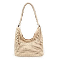 Herald Crochet Beach Hobo Shoulder Purse Tote Bag Handbag for Women | Soft Woven Knit, Bohemian Slouchy Style, Zipper Closure ,Large Capacity, For Daily, Spring Summer Beach Vacation, Travel - color: Beige