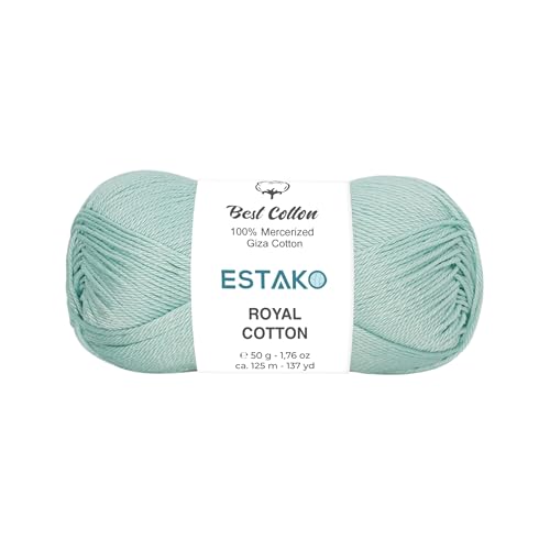 Estako Royal Cotton, 100% Mercerized Giza Cotton Yarn, Mint Green | soft, silky sheen, super fine, fingering 1, sock weight, 50 g, 137 yds, baby clothes, summer tops, amigurumi - color: 5082 - Mint Green, size: 1 Skein