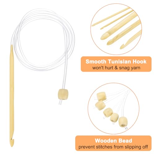 HARFINGTON Bamboo Tunisian Circular Crochet Hook 6.5mm (US K/10.25) Afghan Wood Knitting Hook Needles with Cable and Bead End for Weave Crocheting Craft Yarn - color: Yellow, size: 6.5mm (US K/10.25)