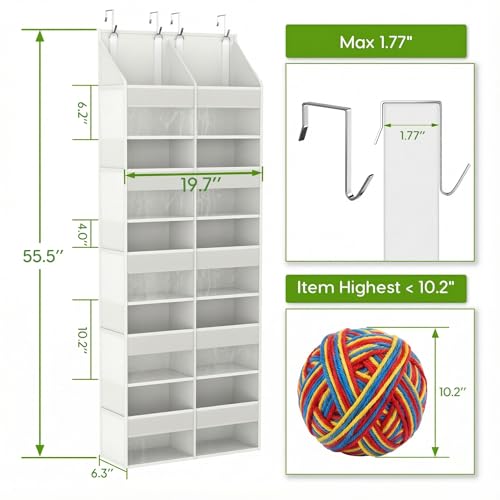 5 Tiers Over The Door Hanging Yarn Storage Organizer, Large Capacity Behind the Door Storage, Hanging Door Organizer for Knitting and Crochet, Back of Door Yarn Storage Holder (White) - color: White