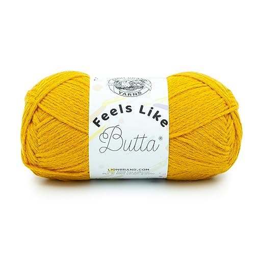 Lion Brand Yarn, Feel Like Butta Velvety Soft Yarn for Knitting, Crochet, and Crafts, Golden Sunshine, 1 Pack, Chenille Like Fiber for Plush Baby Blankets, Amigurumi Toys, and Worsted Weight Sweaters | Buttery Soft Machine Washable Worsted Weight Knit Fib
