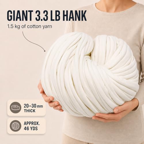 Bobilon Giant Chunky Cotton Yarn 3.3 lbs, Arm Knitting - Ice-Cream | 100% cotton giant yarn for arm knitting; great for chunky blankets, pet beds, rugs and baskets; new fabric, not recycled - color: Ice-Cream