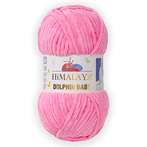 1 Skein/Pack Himalaya Dolphin Baby Chenille Yarn, Each Ball 100 gr (3.5 oz), 120 m (132 Yards), 100% Polyester, Super Bulky Baby Blanket Velvet Amigurumi Yarn, 80309 - Pink - color: 80309 - Pink