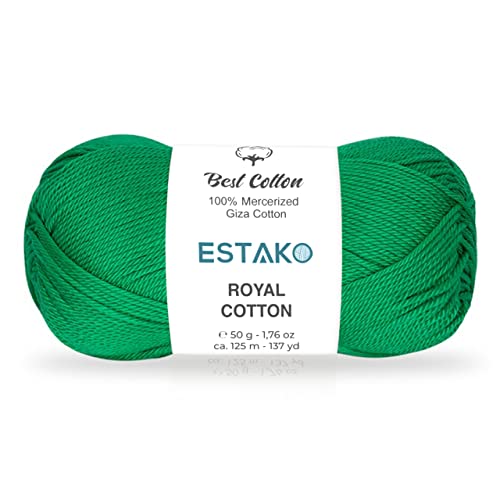 Estako Royal Cotton, 100% Mercerized Giza Cotton Yarn, Fingering 1, Green | soft, silky sheen, super fine, sock weight, 50 g, 137 yds, baby clothes, summer tops, amigurumi - color: 5060 - Green, size: 1 Skein