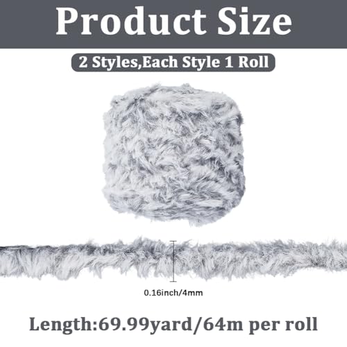 2 Rolls 139.98 Yards Faux Fur Yarn Soft Touch Chunky Fuzzy Velvet Yarns Bulky Plush Colorful Fancy Thread for Crocheting Knitting Sweaters Hats Scarves Blanket Rug DIY Craft Supply