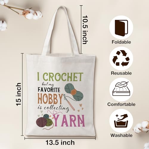 Crochet Yarn Canvas Tote Bag for Women, Funny Knitting Crochet Gifts | Reusable Grocery Shoulder Bag for Crocheters, Knitting Supplies Yarn Bags