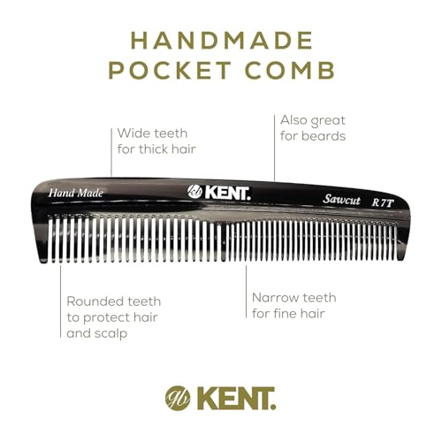 Kent R7T Fine and Wide Tooth Hair Comb, Handmade Pocket Comb for Men, Best Beard Comb and Mustache for Everyday Grooming and Styling, Sawcut Made in England - color: Graphite, size: 6 Pack