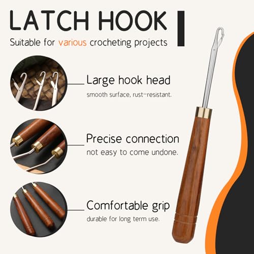Giwrmu Latch Hook Tool, Straight Wooden Latch Hooks (Type 1) | Hair Crochet Hook, Rug Hook, Latch Hook Crochet Needle for Micro Braids, Hair Extension and Carpet Craft - color: Type 1, size: Straight Hook