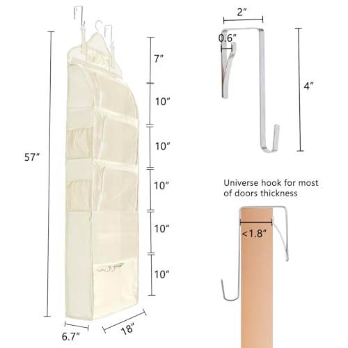 MYBAGZING Hanging Yarn Storage Organizer –Over-The-Door Crochet Organizer with Both Front and Side Zipper Closure -Large Capacity Clear Yarn Holder for Crochet Hooks, Knitting Needles & Accessories - color: Ivory