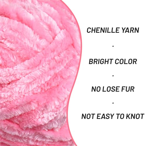 Chenille Velvet Soft Yarn Pink 2 Pack | 200g/98.4yds Fuzzy Chunky Chenille Yarn for Crocheting Plush Yarn for Hand Knitting Amigurumi Fluffy Yarn - color: 2 Pink