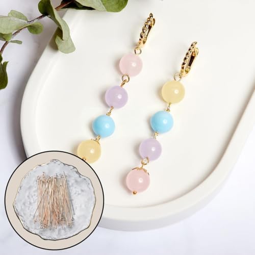 600 Pieces 2 Inch Flat Head Pins Eye Pins for Jewelry Making DIY, Straight Pins Rose Gold and White K Jewelry Making Pins Metal End Headpins for Craft Earring Bracelet Necklace Pendant Supplies - color: Rose Gold+White K, size: 2 Inch (Flat Head + Eye)
