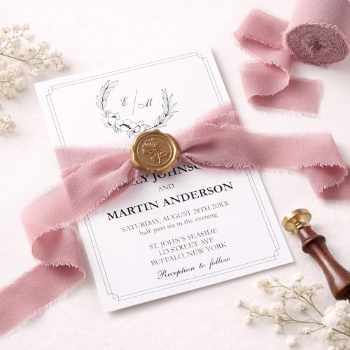 DORIS HOME Handmade Frayed Fringe Chiffon Ribbon 1" x 21Yd Mauve | Fabric Ribbon, For Flower Bouquet/Gift Wrapping/Wedding Invitations/Party Decorations - color: Mauve