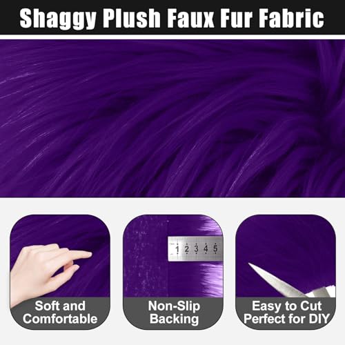 Purple 2x60Inch Faux Fur Shaggy Plush, Fabric Precut Strips Fluffy Fuzzy Faux Fur, Craft Beard Hair, Beard Miniature Dolls Rugs Mats Gift, Winter Halloween Christmas Costume Party Decor - color: Purple
