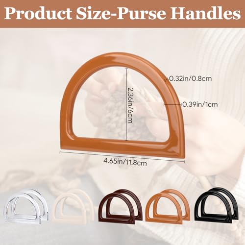 QsiuYbng 17 Pcs Purse Handles & Bases Set Includes 5 Pcs Leather Purse Bottoms for Crocheting 2 Pcs Acrylic D Shape Bag Handles 2 Pcs Crochet Hook Crochet Bag Kit - color: D Shape