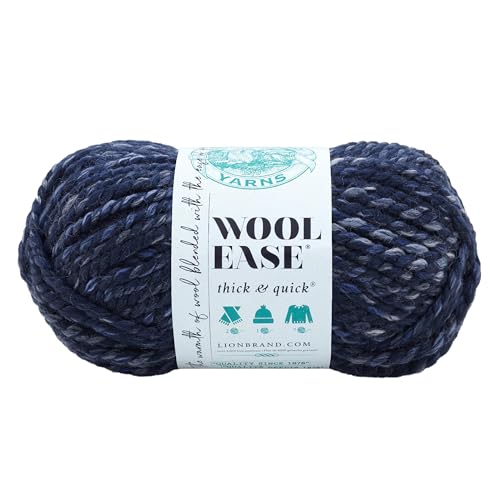 Lion Brand Yarn Wool-Ease Thick & Quick Yarn, Soft and Bulky Yarn for Knitting, Crocheting, and Crafting, 1 Skein, River Run | Super Bulky Wool Acrylic Blend Fiber for Soft Hats, Sweaters, Chunky Blankets, Yarn for Crochet, Knitting, Crafts, Weaving - col