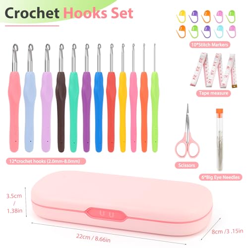 Coopay Crochet Hooks Set with Case,Crochet Hook Kit for Arthritic Hands | 12 Sizes Ergonomic Soft Grip Crochet Needles Set for Beginner Adults-2mm(B)-8mm(L)-Ideal Gifts - color: Crochet Hooks Set with Case