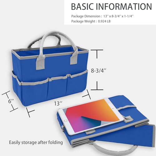 Cupohus Art Organizer Craft Storage Tote Bag with Pockets and Hadles, Oxford Fabric Carrying Caddy for Teacher, Officer, Artist, Students, Traveler, and more – Blue with Grey Edge (Pack of 2) - color: Blue with Grey, size: Normal (Pack of 2)