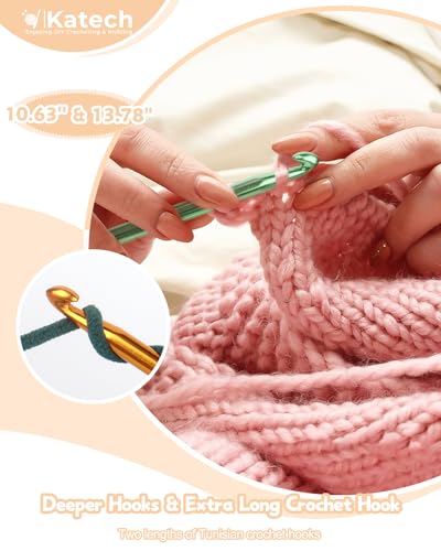 Katech 8PCS Tunisian Crochet Hooks Set, 13.78‘’ Aluminum Large Crochet Needles