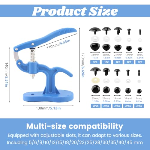 Safety Eye Installation Tool for Amigurumi & Stuffed Animals, 5-45mm Crochet Eyes Auxiliary Tool with Ergonomic Lever Handle, Professional Crafting Supplies for Big Special Safety Eyes(COLOR:Blue)