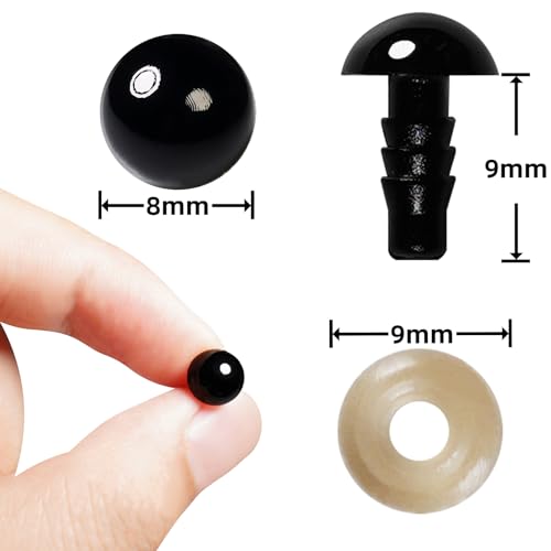 Hukiwow 600Pcs 8mm Safety Eyes and Washers 8 mm Safety Eyes for Crocheting Plastic Crochet Eyes Black Craft Eyes Animals Eyes Small Doll Eyes - size: 8mm