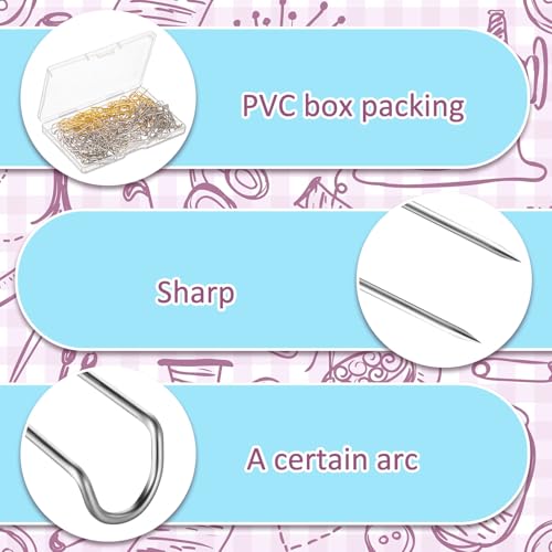 MTLEE 200 Pcs Fork Pins for Quilting Sewing Double Needlecraft Blocking Stainless Steel U-pins for DIY Sewing Jewelry Craft Making, 0.9 x 0.24 Inch - color: Gold Silver