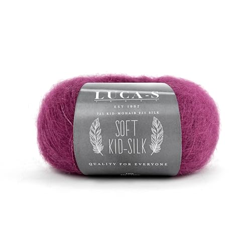 Soft Kid Mohair & Silk Yarn for Knitting & Crochet, Set of 5 Yarns, 75% Mohair 25% Silk, 25g(0.9oz) - 210m (230y), Fluffy Soft Yarn - color: Berry Jam (20), size: 5 Units