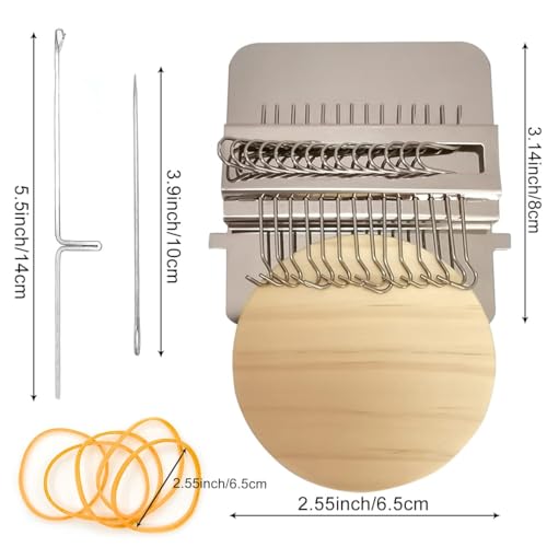 Small Wooden Darning Loom Tool for Mending Jeans, 14 Hooks & 9 Needles | Speedweve Type DIY Weaver Machine for Quick Repair & Beautiful Stitching, Easy Hand Sewing Kit for Clothes, Socks & Fabric - size: 14 Hooks + 9 Needles, Light Brown