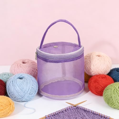 Mesh Crochet Bag Organizer, Large Capacity Yarn Storage Holder for Knitting and Crocheting, Purple - color: purple