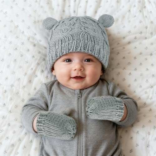 Baby Winter Hat Mittens Set Knitted Beanie Gloves for Baby Girls Boys Newborn Infant Toddler Autumn Winter - color: Gray