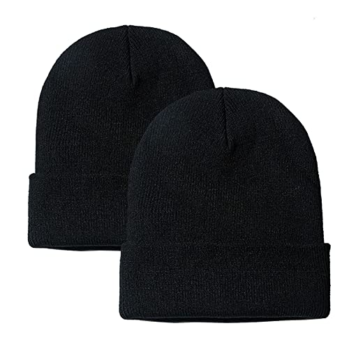 NPJY Unisex Beanie for Men and Women Knit Hat Winter Beanies | Warm-Keep & All-Size, Comfortable & Durable, Soft for Winter Weather - color: Black+black