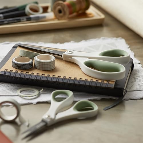 Fiskars 8" & 5" Everyday NonStick SoftGrip All Purpose Scissors Set, 2-Pack | Ideal For Cutting Sticky Materials like Tape & Glue, Ergonomic SoftGrip Handles for Home, Office & Crafts, White & Green