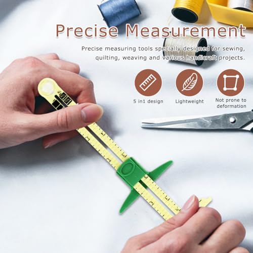7 Pcs Sewing Gauge Measuring Tool, 5-in-1 T Sliding Gauge Ruler Seam Gauge | Fabric Quilting Ruler with 2 Tape and Sewing Pins, Sewing Measuring Tool for Seaming Hemming Knitting Crafting