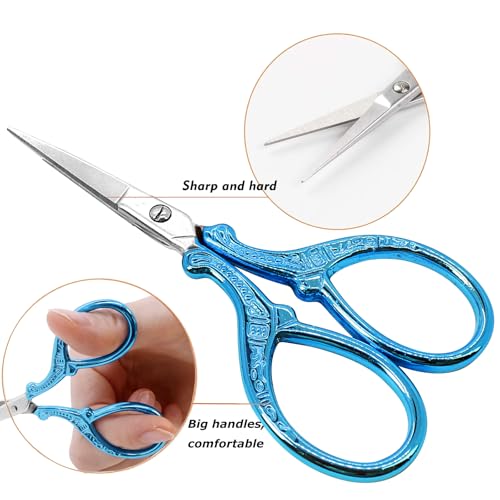 Small Thread Scissors 3.6 inch Stainless Steel Classic Scissors | Embroidery Scissors with Leather Cover Sewing DIY Tools Small Shear for Needlework DIY Craft Thread Cutting Cross Stitch - color: Dark Blue