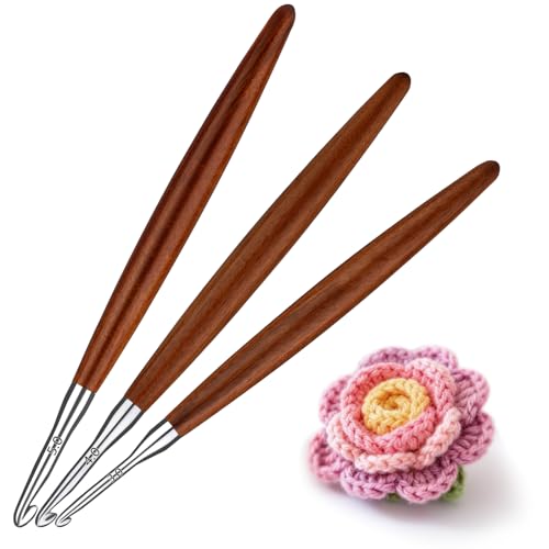 Lunarm Crochet Hooks Ergonomic Crochet Aluminum Hooks Set Size 3mm 4mm 5mm | Wooden Crochet Hooks for Arthritic Hands DIY Craft Knitting Bouquets, Blankets, Hats, Gloves - size: 3 Pack -3.0/4.0/5.0