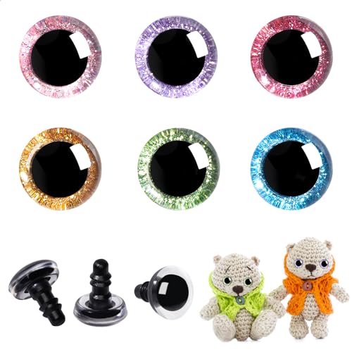 MUCUNNIA 120pcs 20mm 3D Glitter Safety Eyes with Washers for Amigurumi Doll | Trapezoid Craft Crochet Eyes for Stuffed Animal,DIY of Puppet, Bear Plush Animals,Making Supplies,Holiday Decorations - size: 20mm