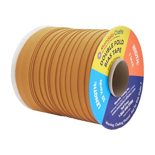 Mandala Crafts 55 Yds 1 Inch Camel Double Fold Bias Tape for Sewing | Machine Washable Binding Tape for Quilting, Hemming, Seams, Fabric Piping, All Fabrics & Denim, Indoor & Outdoor - color: Camel, size: 1 Inch 55 Yards