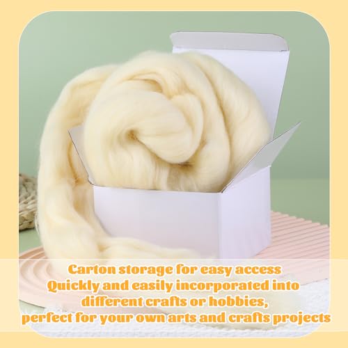 3.53oz Needle Felting Wool Roving Wool for Felting Wool Felting Supplies | Apricot White Pure Wool Chunky Yarn Spinning Wool Roving for Needle Felting Wet Felting Diy Hand Spinning - color: apricot white