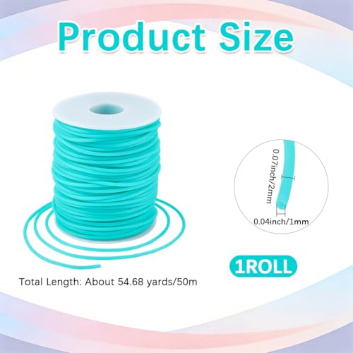 CRASPIRE 54.68 Yards 2mm Hollow Pipe Rubber Tube Cords Barber Cord for Knitting Stitch Holder Tubing 1mm Hole Rubber Cord with Spool Turquoise for Bracelet Jewelry Making DIY Crafts Bead Creation - color: Turquoise