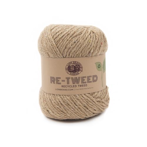 (1 Skein) Lion Brand Yarn ReTweed Yarn, Peanut Butter | Recycled Wool Blend Worsted Weight Tweed Fiber for Structured Bags, Natural Baskets, Warm Sweaters, Blankets - color: Peanut Butter, size: 1 Pack