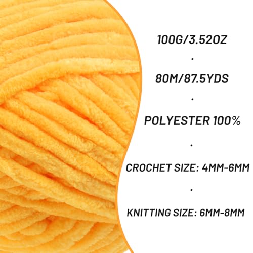 2 Pack Chunky Chenille Yarn for Crocheting, Baby Yarn for Crocheting Soft Blanket, 174.9 yds /7 oz Crochet Yarn, Bulky 5 Amigurumi Yarns, Fluffy Velvet Yarns for Knitting Crafts (2 Golden Yellow) - color: 2 Golden Yellow