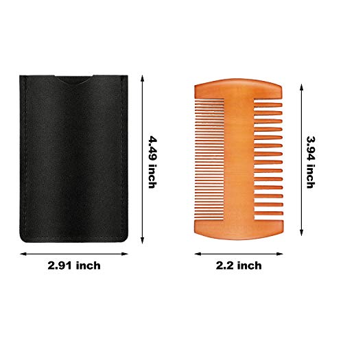3 Pieces Beard Comb for Men Natural Sandalwood Wooden Mustaches Combs Dual Action Teeth Beard Comb with 3 Pieces Pocket Faux Leather Case for Beards Mustaches(Yellow) - color: Yellow