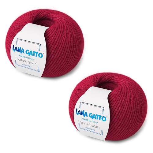 100% Merino Wool Yarn – Extrafine Super Soft Yarn for Knitting, Made in Italy by Lana Gatto, Super Soft Line, Red-12246, 2-Pack (1.8 oz. / 137 yds Each) - color: Red - 12246, size: 2