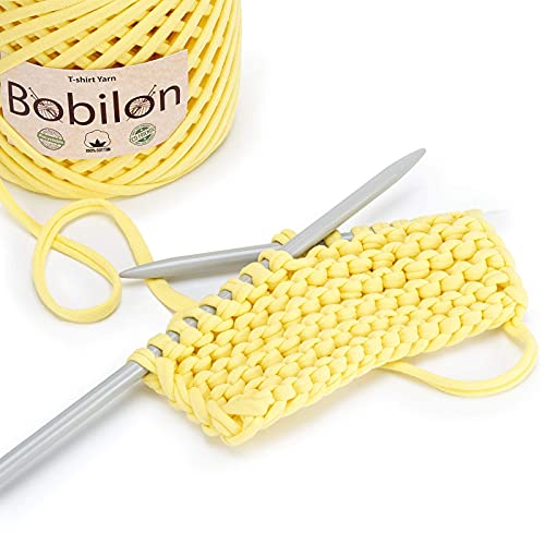 Bobilon Cotton T-Shirt Yarn 7-9 mm, Crochet & Knitting - Yellow | 100% cotton t shirt yarn for crocheting, knitting & macrame; great for bags & baskets; new fabric, not recycled; 109 yds - color: Yellow Limited