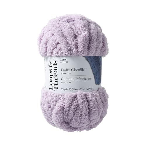 Loops & Threads Fluffy Chenille Yarn - Yarn for Knitting, Crochet, Weaving, and Arts & Crafts - Purple, Polyester, 10.58 oz - color: Lilac