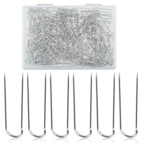300 Pieces Sewing U Shaped Fork Pins, 0.9 Inch Multipurpose Stainless Steel | Sewing Double Blocking Needlecrafts Straight Pin for Sewing Fabric Quilting Crafts Jewelry Display Home Decor DIY, Silver